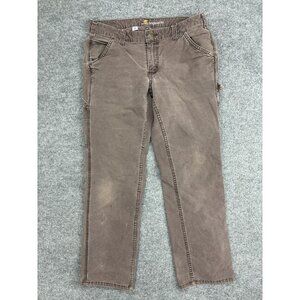 Carhartt Pants Womens 10 Short Brown Canvas Carpenter Straight Leg Workwear